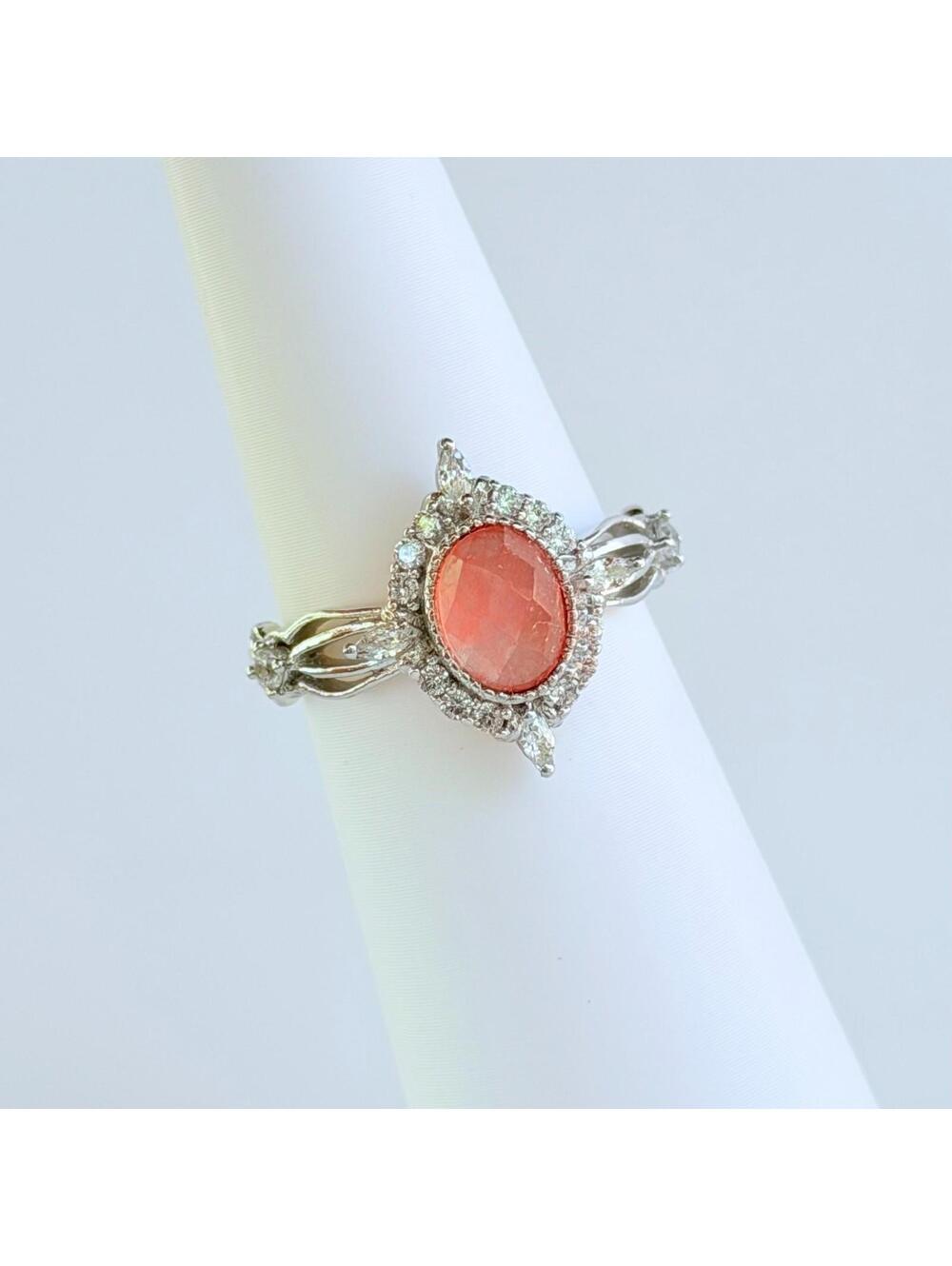 Bomb Party Ring Sz 8 "True Harmony" Carnelian Quartz on Rhodium *Retro